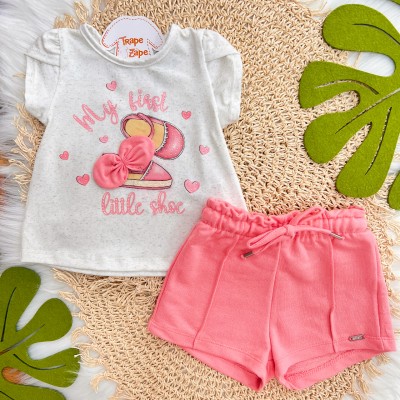 Conj. Blusa My Firsty Little Shoe e Short - Areia e Rosa